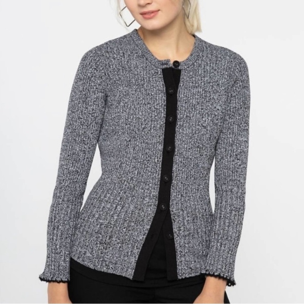 Nic + Zoe Gray & Black Button Down Sweater Cardigan Size Medium